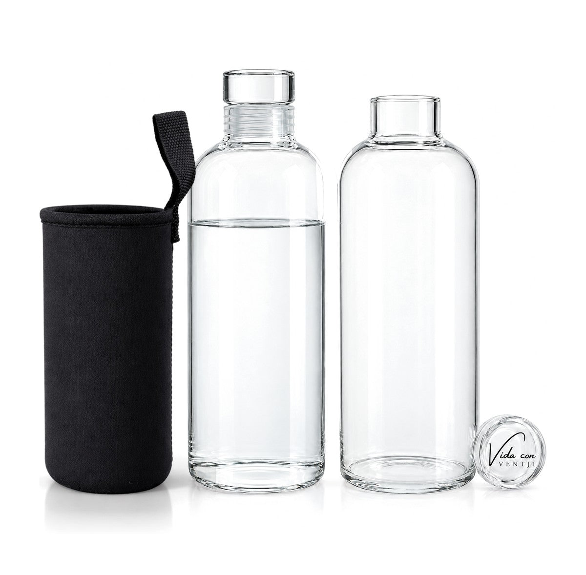 Glazen drinkfles van 1 liter met glazen dop